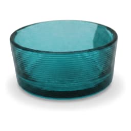 Round teal ribbed glass serving bowl on a white background, showing textured horizontal lines on the exterior. - view 3
