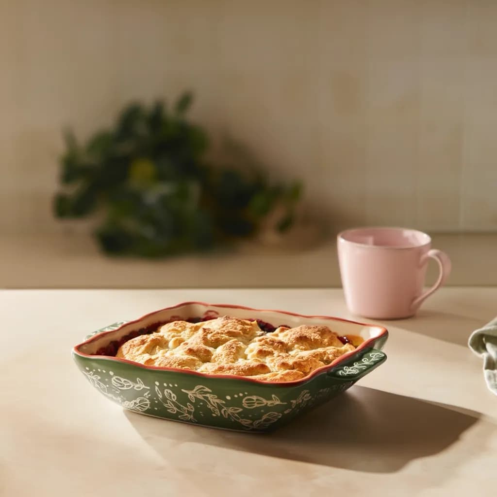 Porcelain Baking Dish - Cream & Red Floral Design - Kitchen essentials