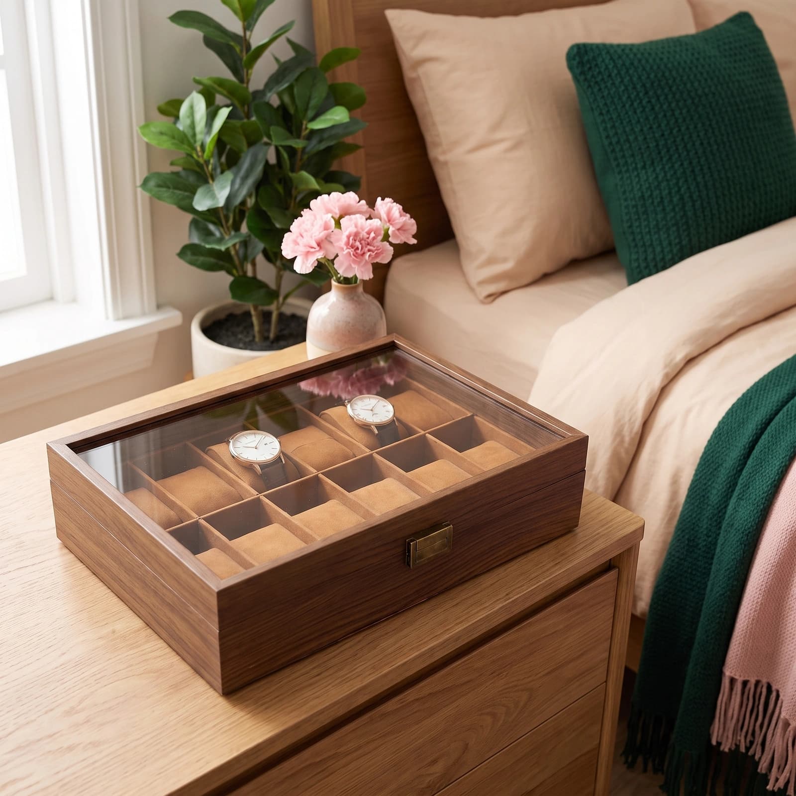 Wood Watch Storage Box - 12 Slots Dark Brown - Home Organizers