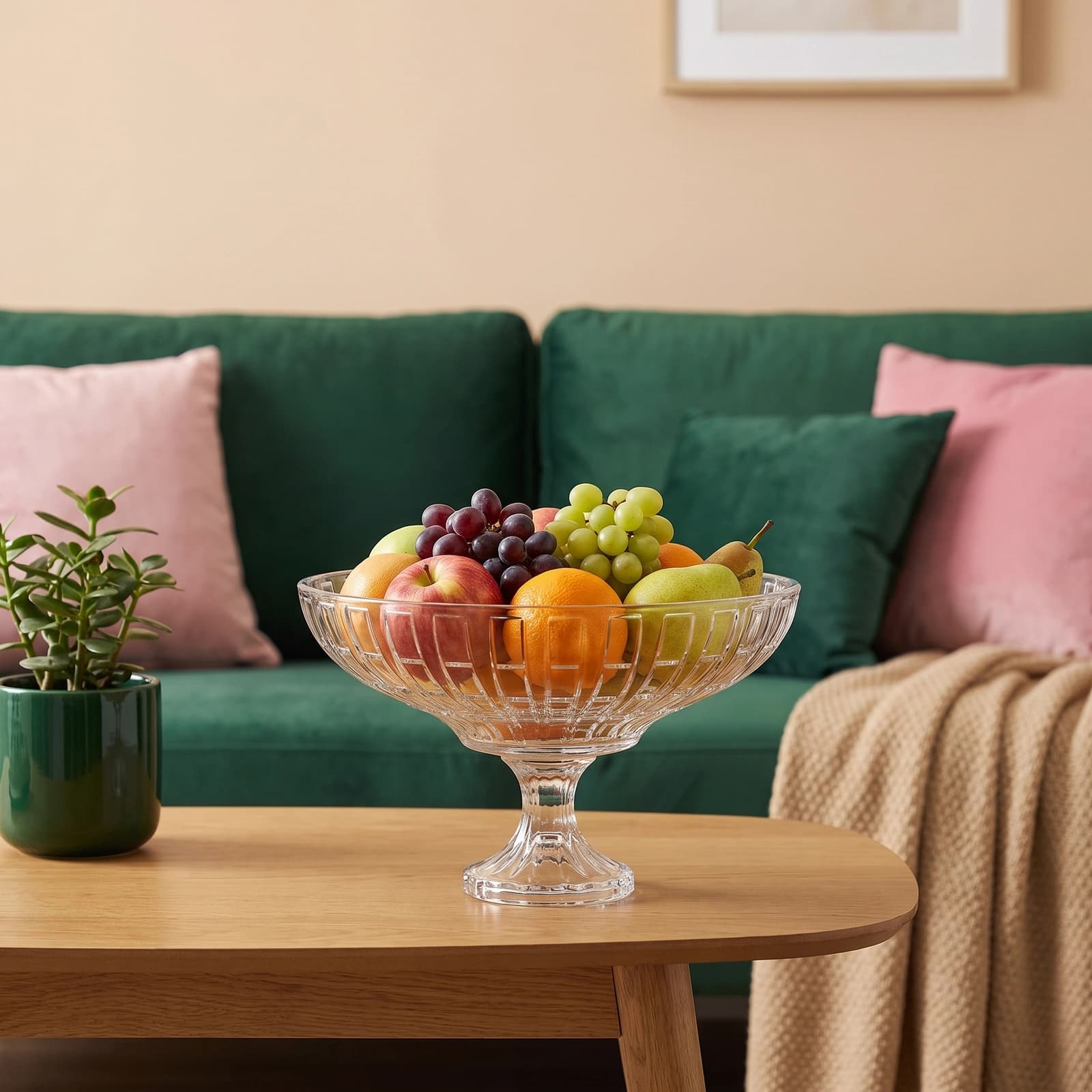 Glass Fruit Bowl with Pedestal - Clear Textured - Kitchen essentials