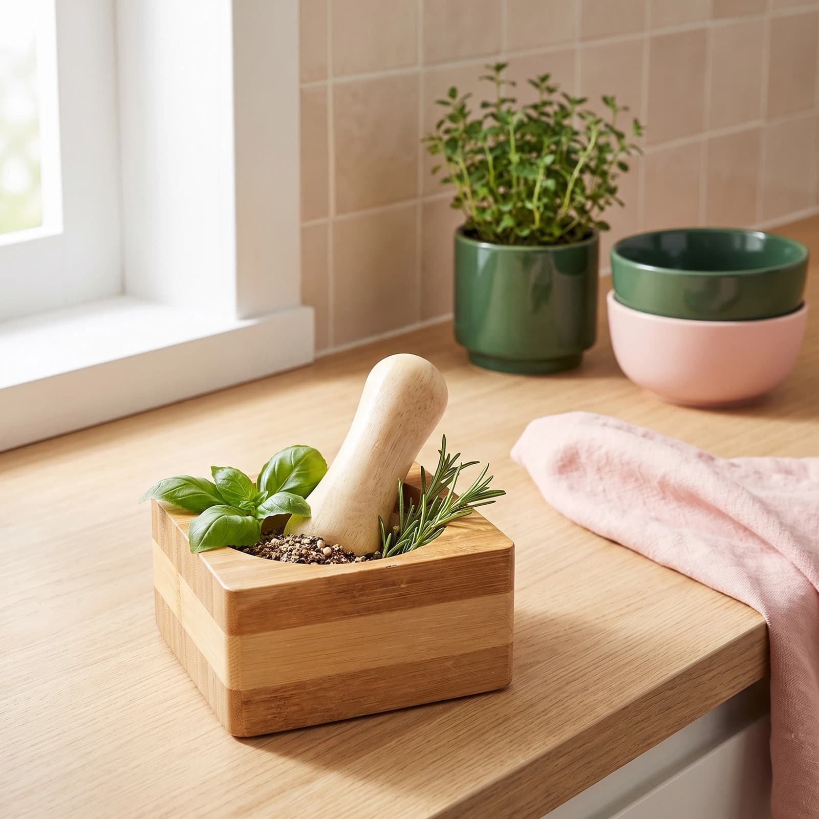 Wood Mortar and Pestle Set - Square - Kitchen essentials