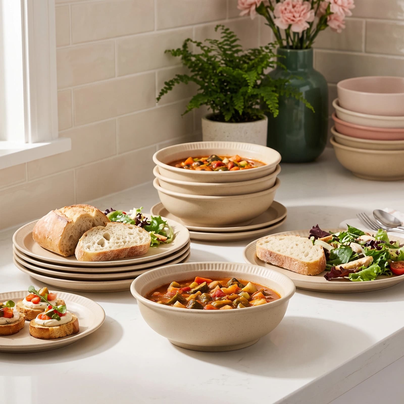 Levante 18 Pieces Porcelain Dinner Set - Beige - Dining