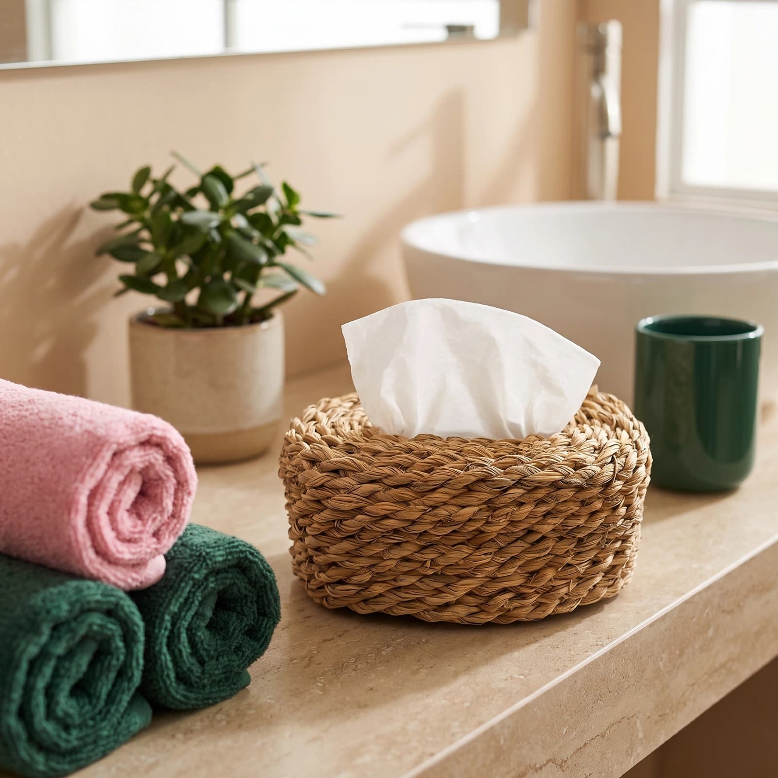 Khous Tissue Box Cover - Natural - Bathroom Essentials
