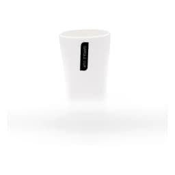 Six white plastic bathroom accessories set including a trash can, toilet brush, soap dispenser, tumbler, soap dish, and toot… - view 6