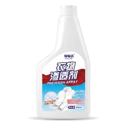 White plastic bottle of pre-wash laundry stain remover with a red and blue label, showing a white shirt, 300ml volume - view 2