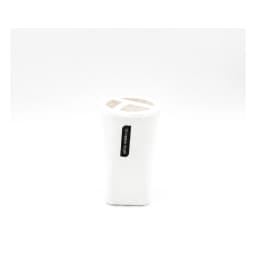 Six white plastic bathroom accessories set including a trash can, toilet brush, soap dispenser, tumbler, soap dish, and toot… - view 4
