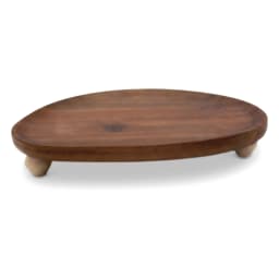 Light brown wood serving tray with an irregular oval shape, featuring natural wood grain, on a white background. - view 4