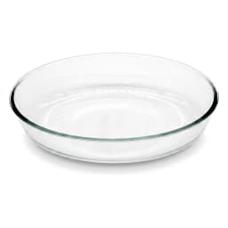Three clear oval glass baking dishes, stacked from largest to smallest, on a white background. - view 2