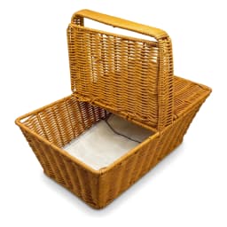 Rectangular Khous woven storage basket with an open hinged lid and a white fabric liner, light brown color. - view 2